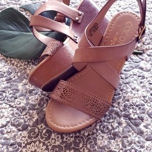 Brown vegan leather wedge sandals 6.5 barely used
